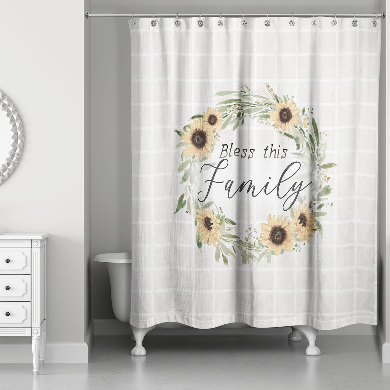 Wreath with Sunflowers and Plaid Family 71" x 74" Shower Curtain